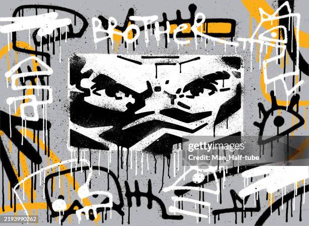 spying eyes graffiti - threat intelligence stock illustrations