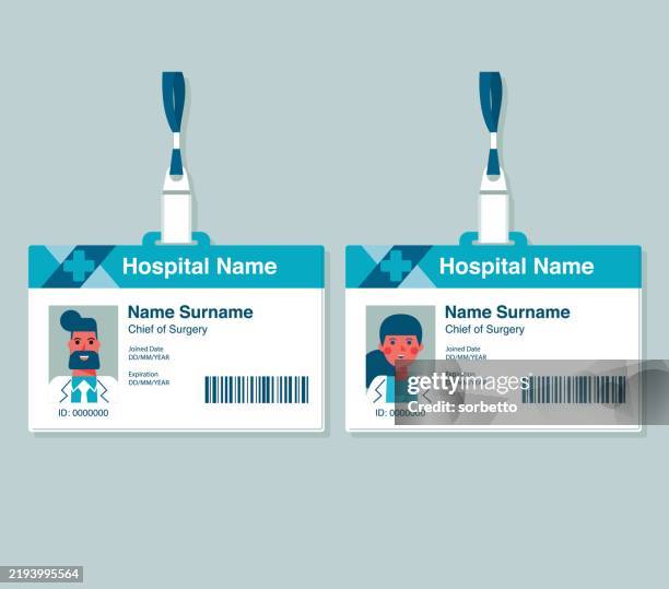 arzt - personalausweis - ausweisdokument stock-grafiken, -clipart, -cartoons und -symbole