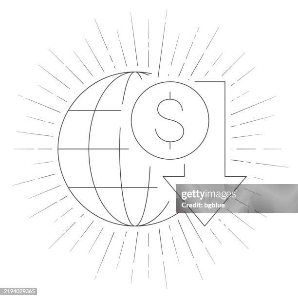 dollar rate decrease. line icon with sunbursts on white background - map drop icon stock illustrations