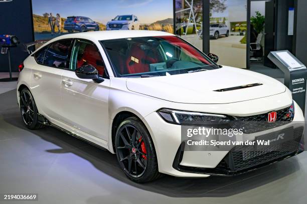Honda Civic Type R performance hatchback car on display at the AutoSalon on January 10, 2025 in Brussels, Belgium.