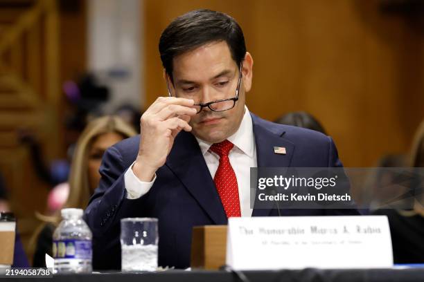 President-elect Donald Trump’s nominee for Secretary of State, Sen. Marco Rubio testifies during his Senate Foreign Relations confirmation hearing at...