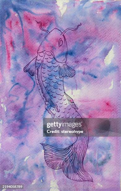 deep purple fish - couple swimming lake stock illustrations