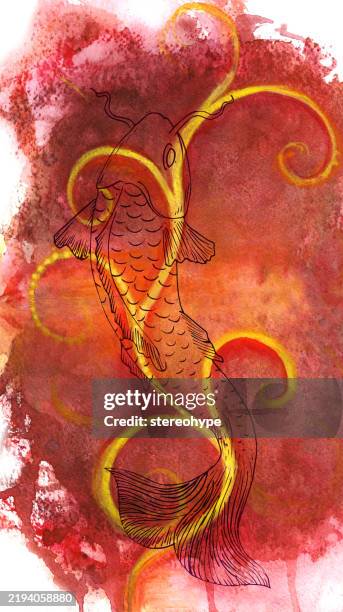 lone fish red tide - couple swimming lake stock illustrations