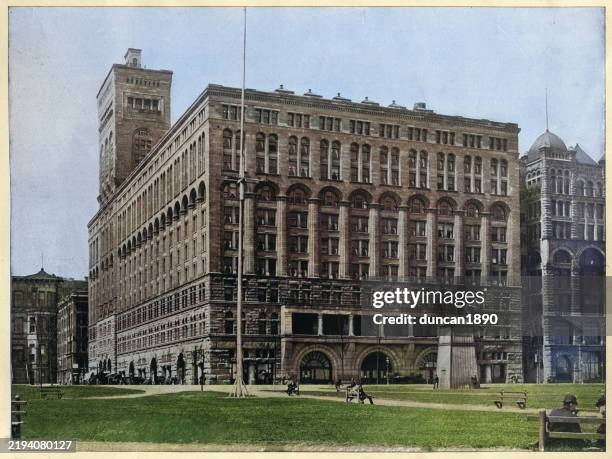 american architecture, auditorium building, chicago, 1890s vintage photograph 19th century - auditorium stock illustrations
