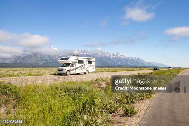 forest river sunseeker class c motorhome at grand teton national park in jackson hole, wyoming - camper van stock pictures, royalty-free photos & images