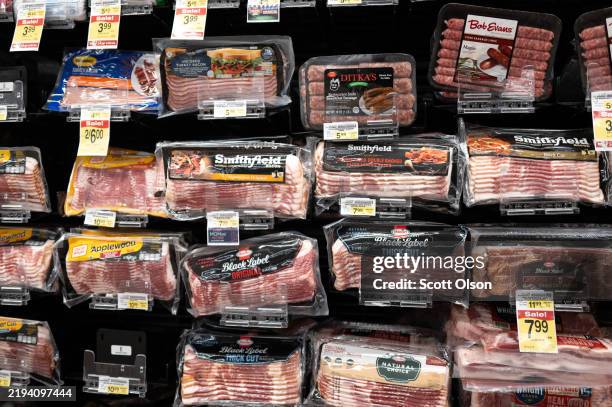 Processed meat is offered for sale at a grocery store on January 15, 2025 in Chicago, Illinois. Food price rose 2.5 percent in December compared to...
