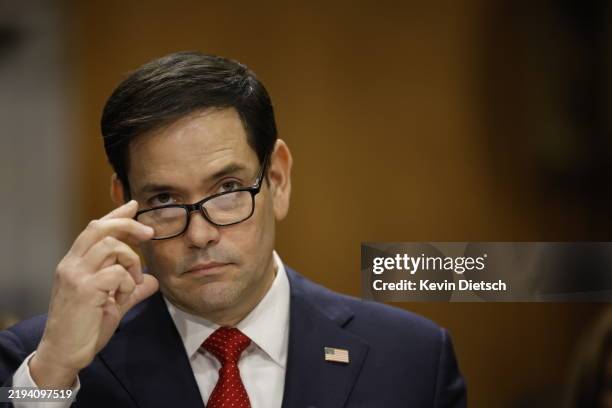 President-elect Donald Trump’s nominee for Secretary of State, Sen. Marco Rubio testifies during his Senate Foreign Relations confirmation hearing at...