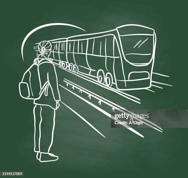 traintunnel&passengerchalkboard - train station board stock illustrations