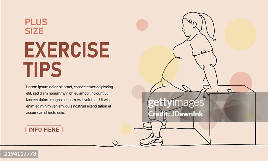 Continuous Line style Plus size exercise tips web banner design template with plus size woman doing tricep dips Continuous Line style Plus size exercise tips web banner design template with plus size woman doing tricep dips