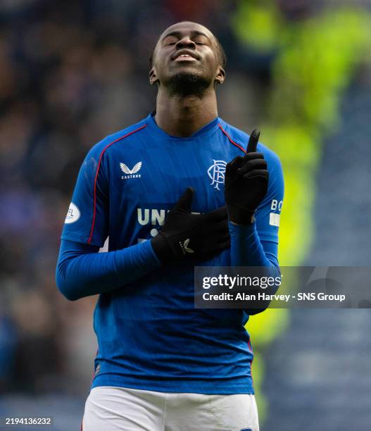 Fraser Rangers Rangers' Clinton Nsiala celebrates scoring to make it 2-0 during a ...