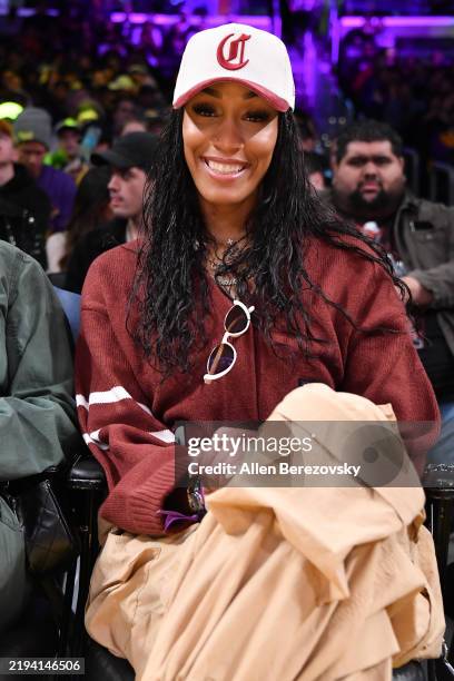 Ja Wilson attends a basketball game between the Los Angeles Lakers and the Miami Heat at Crypto.com Arena on January 15, 2025 in Los Angeles,...