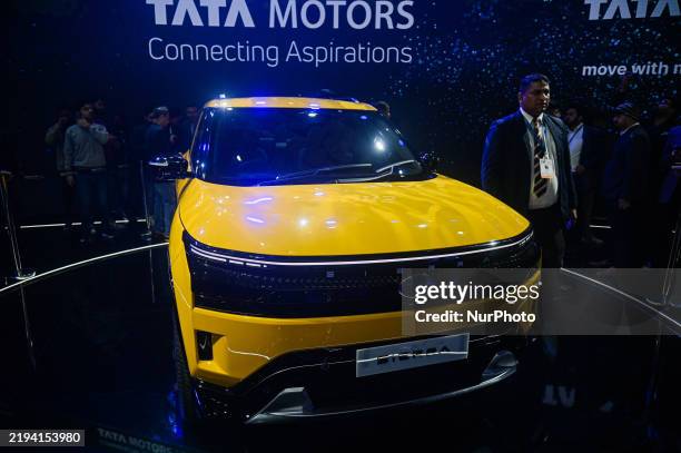 Tata Motors Sierra vehicle is showcased at the Bharat Mobility Global Expo in New Delhi, India, on January 18, 2025.