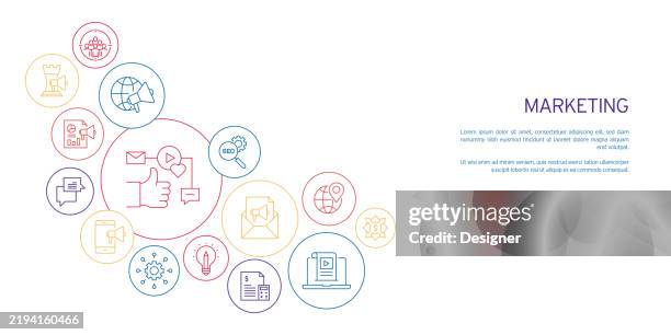 marketing related vector illustration. analysis, customer, strategy, audience, digital marketing, promotion - omnichannel stock illustrations