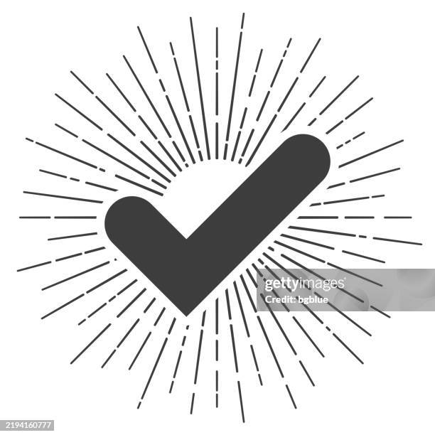 check mark. icon with sunbursts on white background - looking into the sun stock illustrations