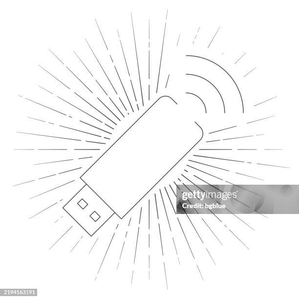 usb wireless adapter. line icon with sunbursts on white background - modem light stock illustrations