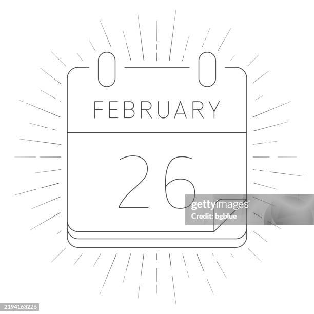 february 26. line icon with sunbursts on white background - february stock illustrations