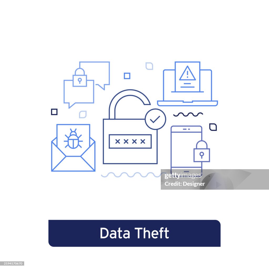 Data Robbery Design Data Theft Concept Vector Illustration Editable Stroke Vector Design ...