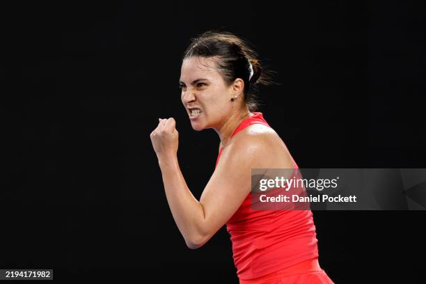 Elena-Gabriela Ruse of Romania celebrates a point against Madison Keys of the United States in the Women's Singles Second Round match during day five...