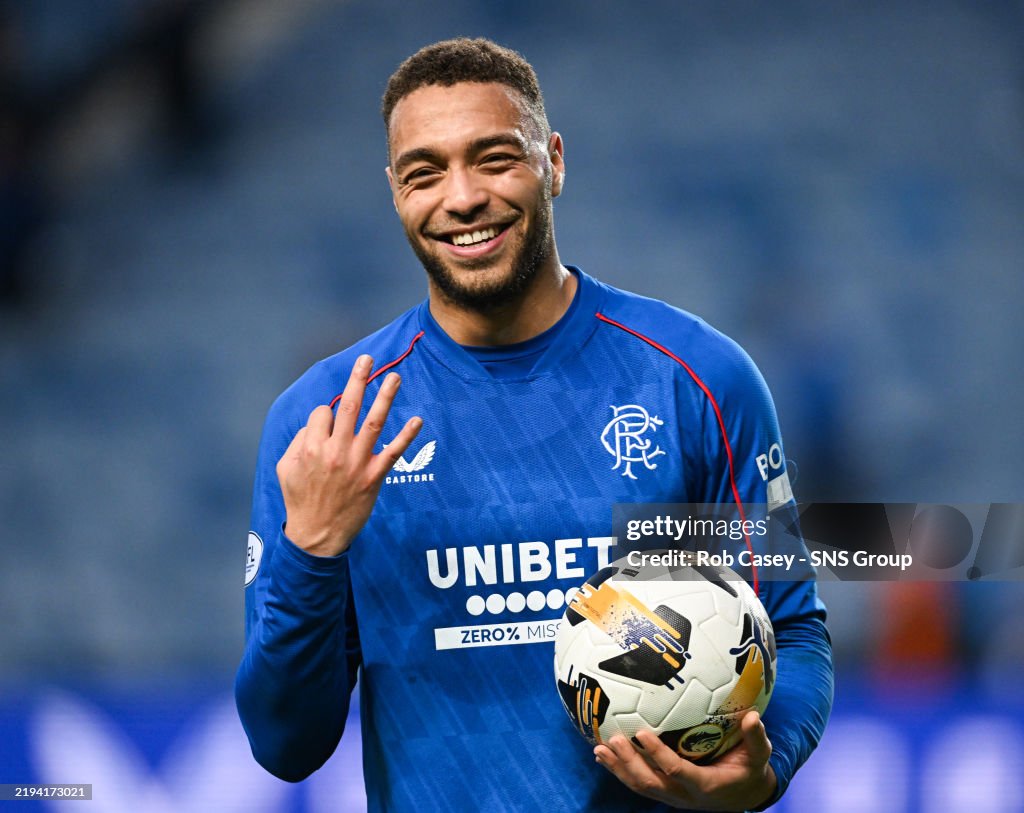 Fraser Rangers Rangers' Cyriel Dessers with the match ball at full time after... News ...