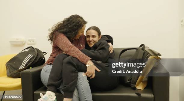 Three Israeli female hostages reunite with their families at Sheba Medical Center in Ramat Gan after being released by Hamas's military wing,...