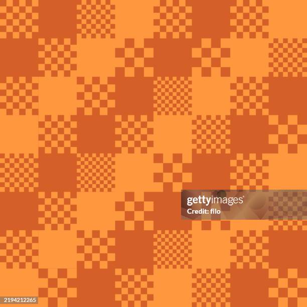 seamless texture pattern mosaic orange pixel layered background - orange gingham stock illustrations