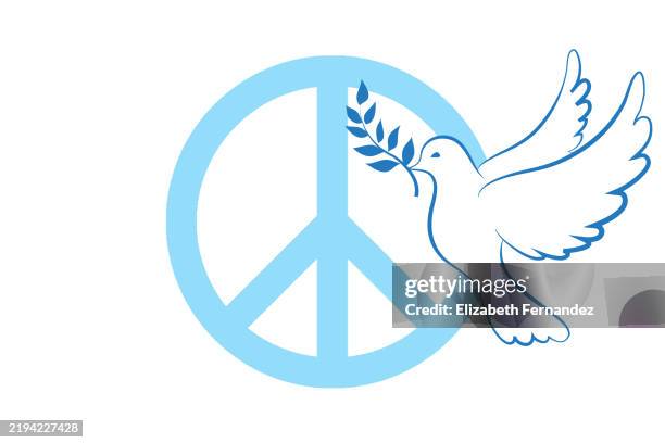 dove and peace symbol in light blue - religious harmony stock pictures, royalty-free photos & images