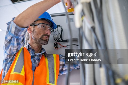 Construction electrical engineer on a construction site. Construction electrical engineer on a construction site.