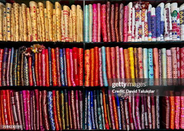 silk sarees display - assam stock pictures, royalty-free photos & images
