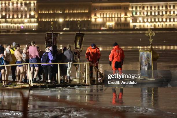 Russian Orthodox believers celebrated the Orthodox Epiphany by diving into icy waters in St Petersburg, Russia on January 19, 2025. Celebrations took...