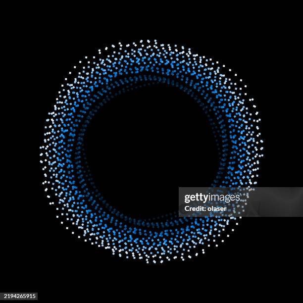 this image features a circular pattern composed of small dots in shades of blue and white, set against a black background. - volume levels stock illustrations