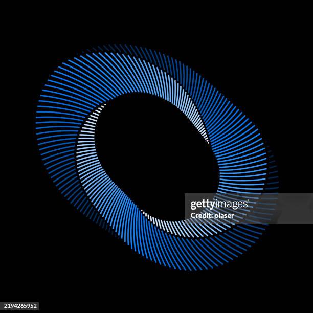 ilustrações de stock, clip art, desenhos animados e ícones de zero / oval / ellipse of intertwining lines creating a striking shape, set against a black background. this modern design is perfect for digital projects, representing movement and innovation. - zero