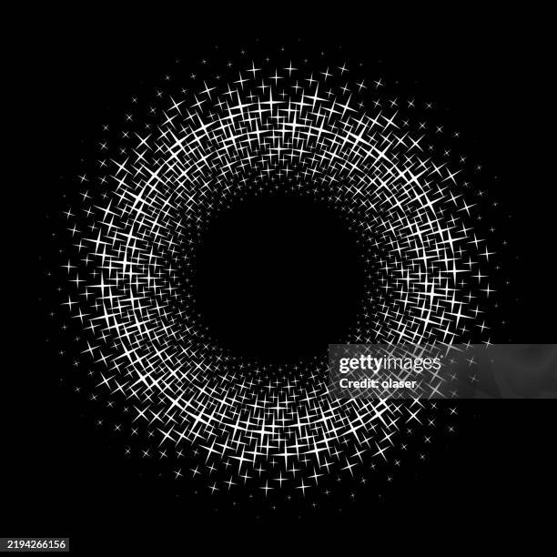 a striking circular pattern of white lines glimmers against a black background. - collect icon stock illustrations