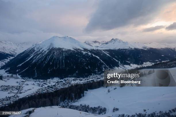 Snow covered town skyline ahead of the World Economic Forum in Davos, Switzerland, on Sunday, Jan. 19, 2025. The annual Davos gathering of political...