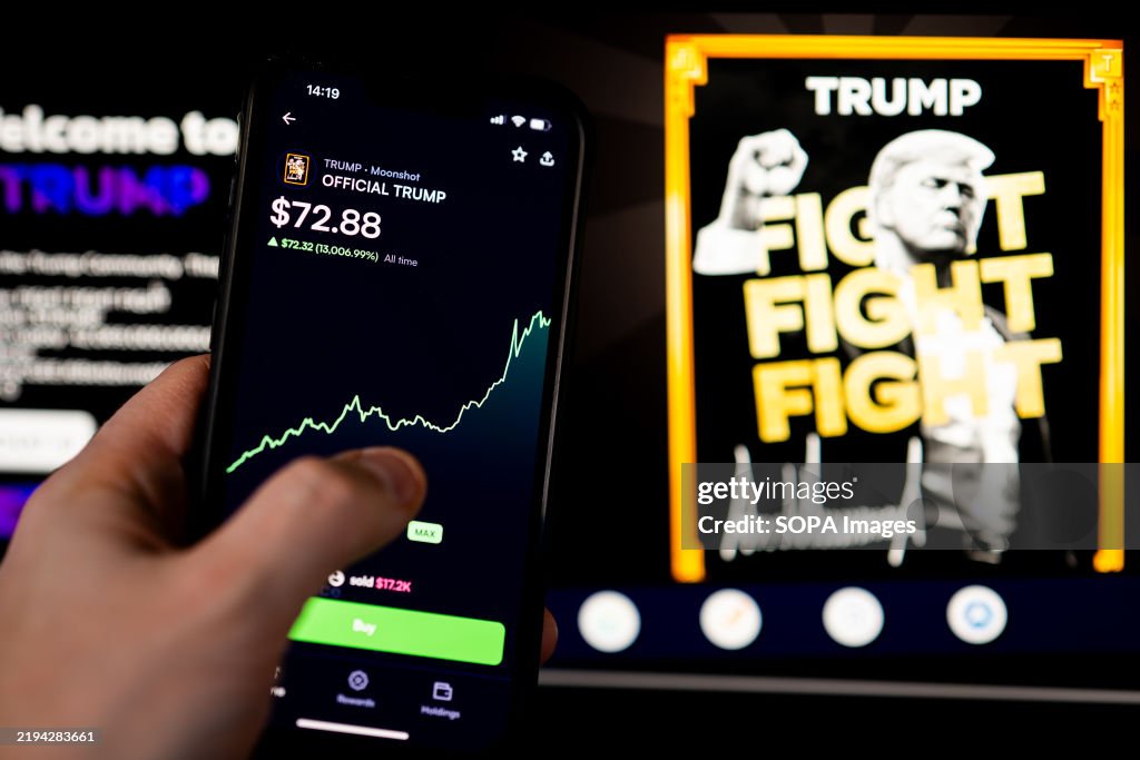 In this photo illustration, a Donald Trump meme coin $Trump...