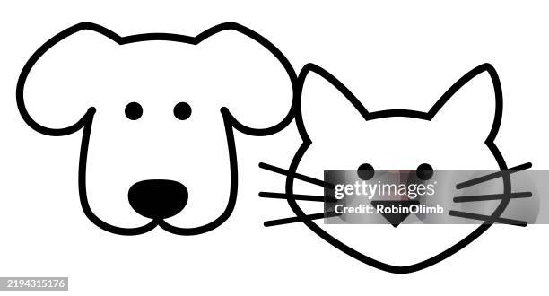 hunde- und katzenliniensymbol - tierkopf stock-grafiken, -clipart, -cartoons und -symbole