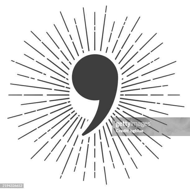 komma-symbol. symbol mit sonnenstrahlen auf weißem hintergrund - komma stock-grafiken, -clipart, -cartoons und -symbole