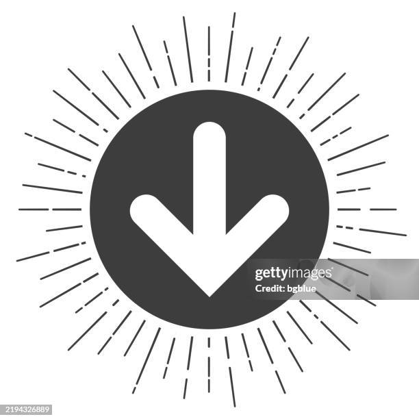 down arrow button. icon with sunbursts on white background - pointing down white background stock illustrations