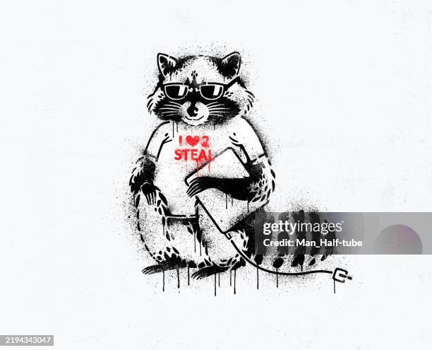 raccoon thief stencil graffiti - gangster stock illustrations