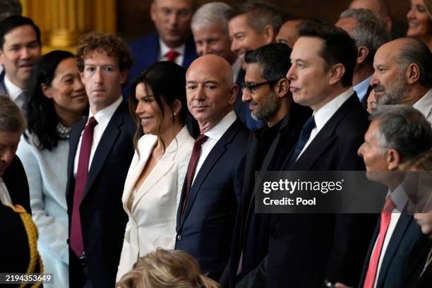 Guests including Mark Zuckerberg, Lauren Sanchez, Jeff Bezos, Sundar Pichai and Elon Musk attend the Inauguration of Donald J. Trump in the U.S....
