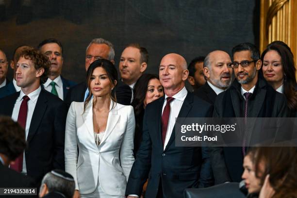 Meta CEO Mark Zuckerberg, Lauren Sanchez, Amazon founder Jeff Bezos and Google CEO Sundar Pichai attend the inauguration of U.S. President-elect...