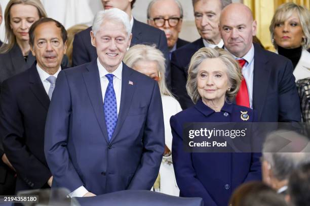 Former President Bill Clinton and former US Secretary of State Hillary Clinton arrive to attend the United States Capitol on January 20, 2025 in...