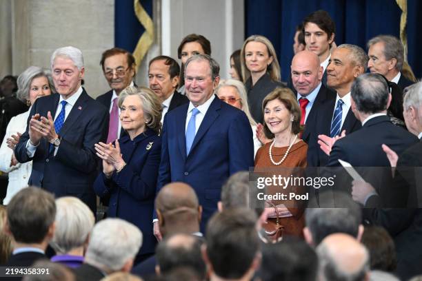 Former U.S. President Bill Clinton, former Secretary of State Hillary Clinton, former President George W. Bush, former First Lady Laura Bush and...