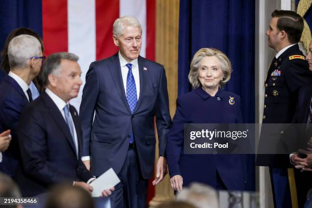 Former President Bill Clinton and former US Secretary of State Hillary Clinton arrive to attend the United States Capitol on January 20, 2025 in...