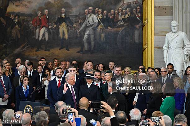 Donald Trump is sworn in as the 47th US President in the US Capitol Rotunda in Washington, DC, on January 20, 2025.
