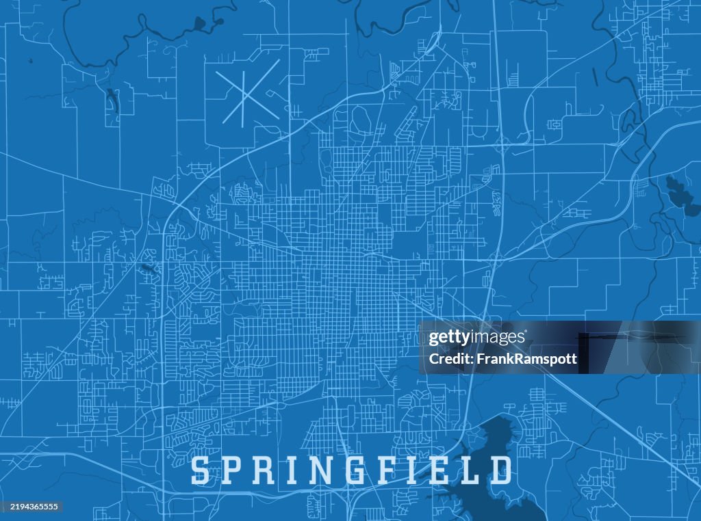 Springfield IL City Vector Road Map Blue Horizontal