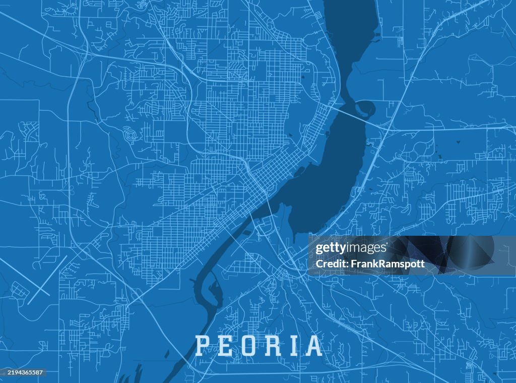 Peoria IL City Vector Road Map Blue Horizontal