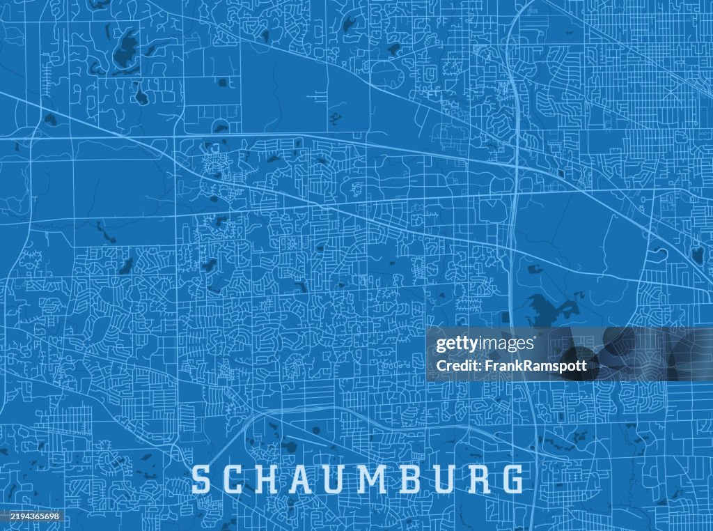 Schaumburg IL City Vector Road Map Blue Horizontal