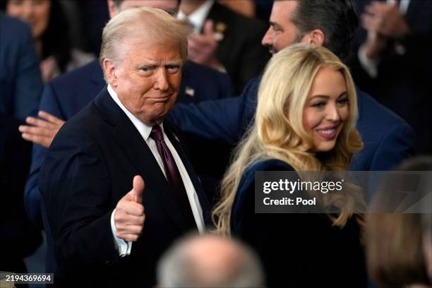 President Donald Trump and Tiffany Trump attend the inauguration ceremony in the U.S. Capitol Rotunda on January 20, 2025 in Washington, DC. Donald...