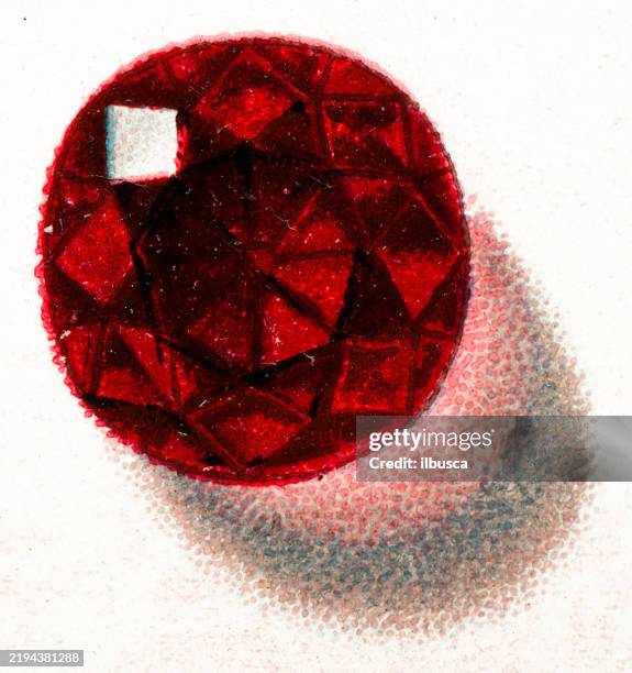 antique illustration of almandite garnet - ruby gemstone stock illustrations