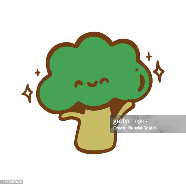 cute happy broccoli, vegetable icon - cooked broccoli stock illustrations